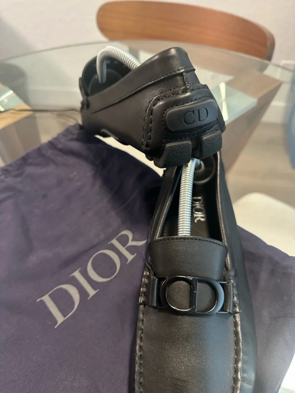 Dior Black Leather Men’s Slip-On Loafers with CD Hardware - Picture 2 of 9